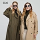 Hot selling luxury quality long western windbreaker women coat with belt classic casual double breasted trench coat
